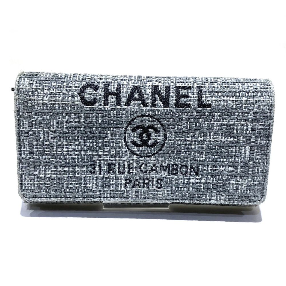 CHANEL Authentic Gray Canvas Deauville Wallet